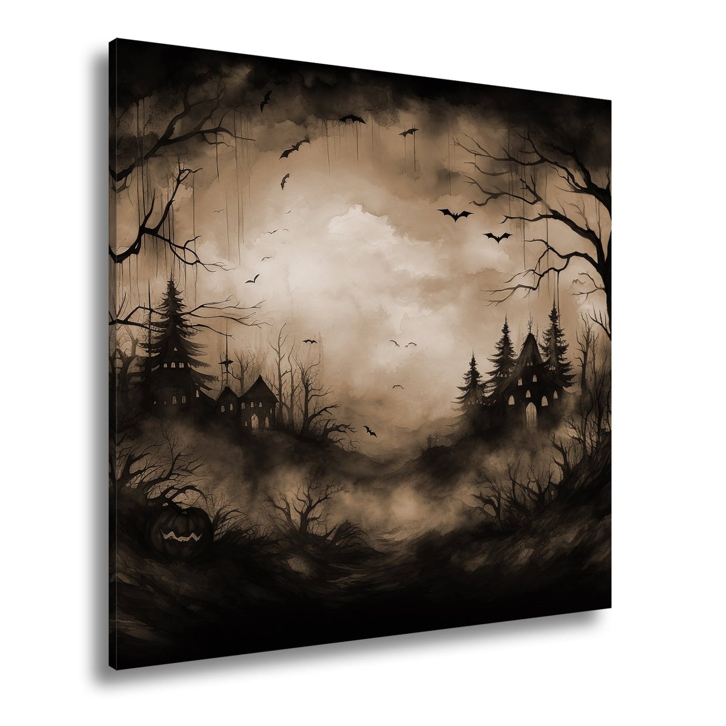 Leinwandbild Verwunschenes Halloweenland aus Nebel und Schatten - deyoli