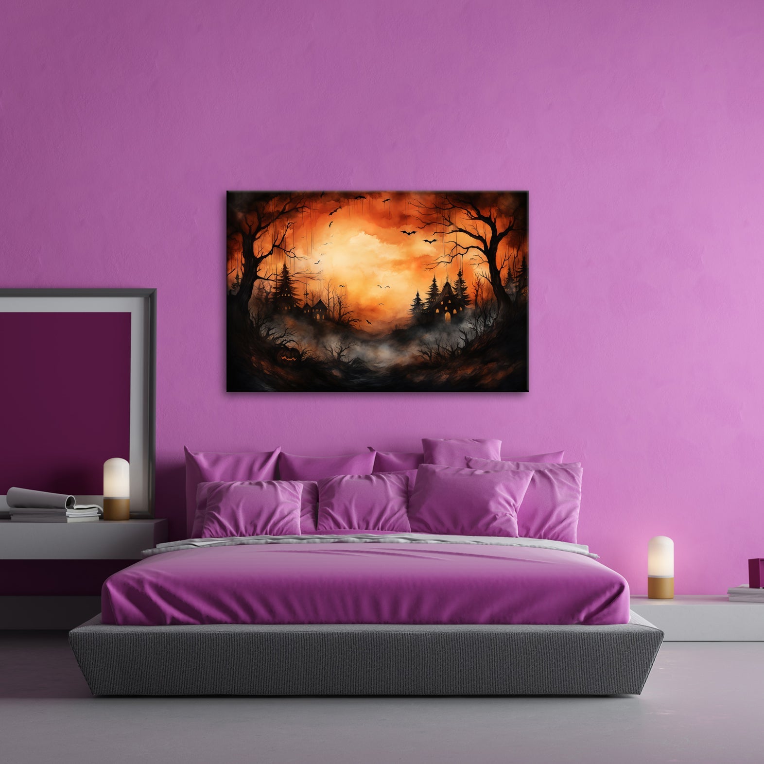 Leinwandbild Verwunschenes Halloweenland aus Nebel und Schatten - deyoli