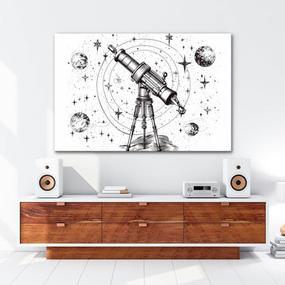 Leinwandbild Vintage - Teleskop – Fokussiert auf Wunder des Universums XXL - deyoli