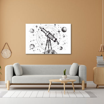 Leinwandbild Vintage - Teleskop – Fokussiert auf Wunder des Universums XXL - deyoli