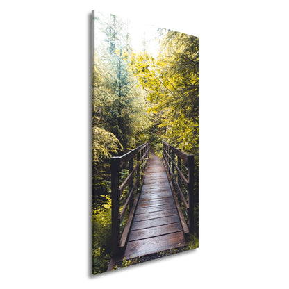 Leinwandbild Waldbrücke XXL – In goldenem Licht lädt zum Eintauchen in die Natur - deyoli