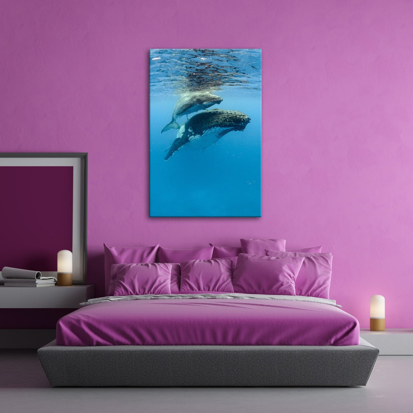 Leinwandbild Wale im Blau – Schwerelosigkeit in tiefem Ozean XXL - deyoli
