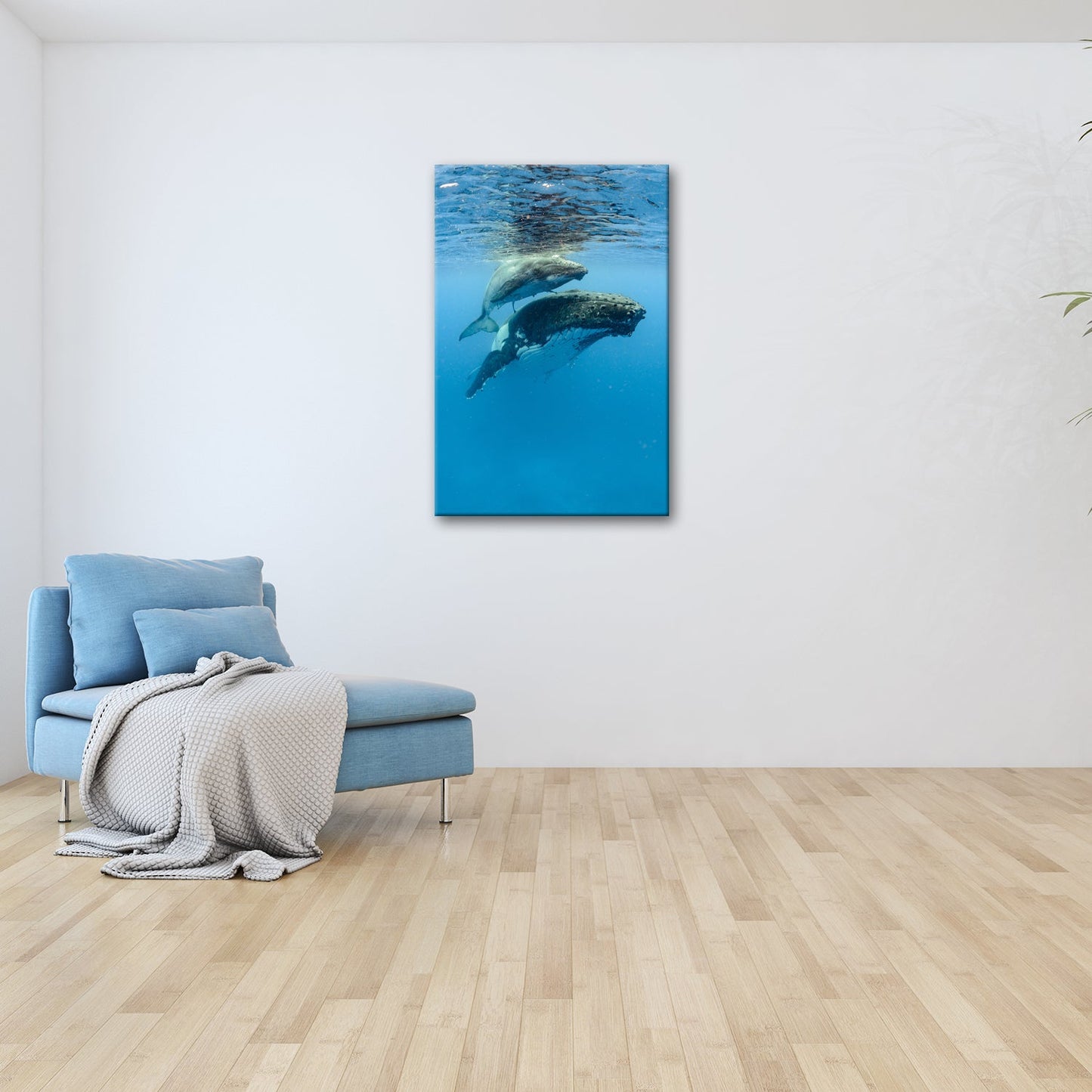 Leinwandbild Wale im Blau – Schwerelosigkeit in tiefem Ozean XXL - deyoli