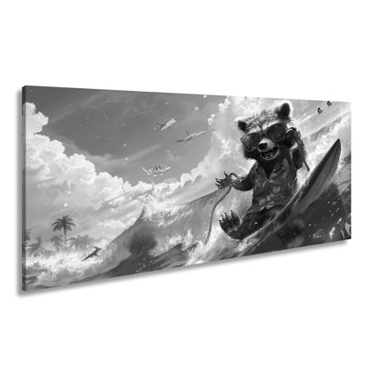 Leinwandbild Waschbär XXL – Tropisch mit Welle, Sonnenbrille und Stil - deyoli