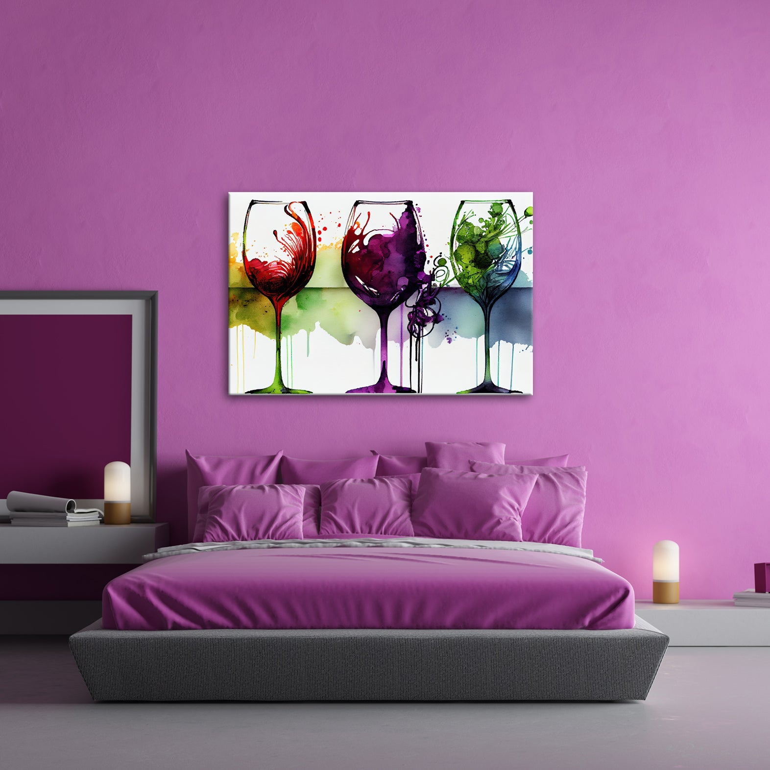 Leinwandbild Wein XXL – Weinvisionen in leuchtenden Aquarelltönen - deyoli