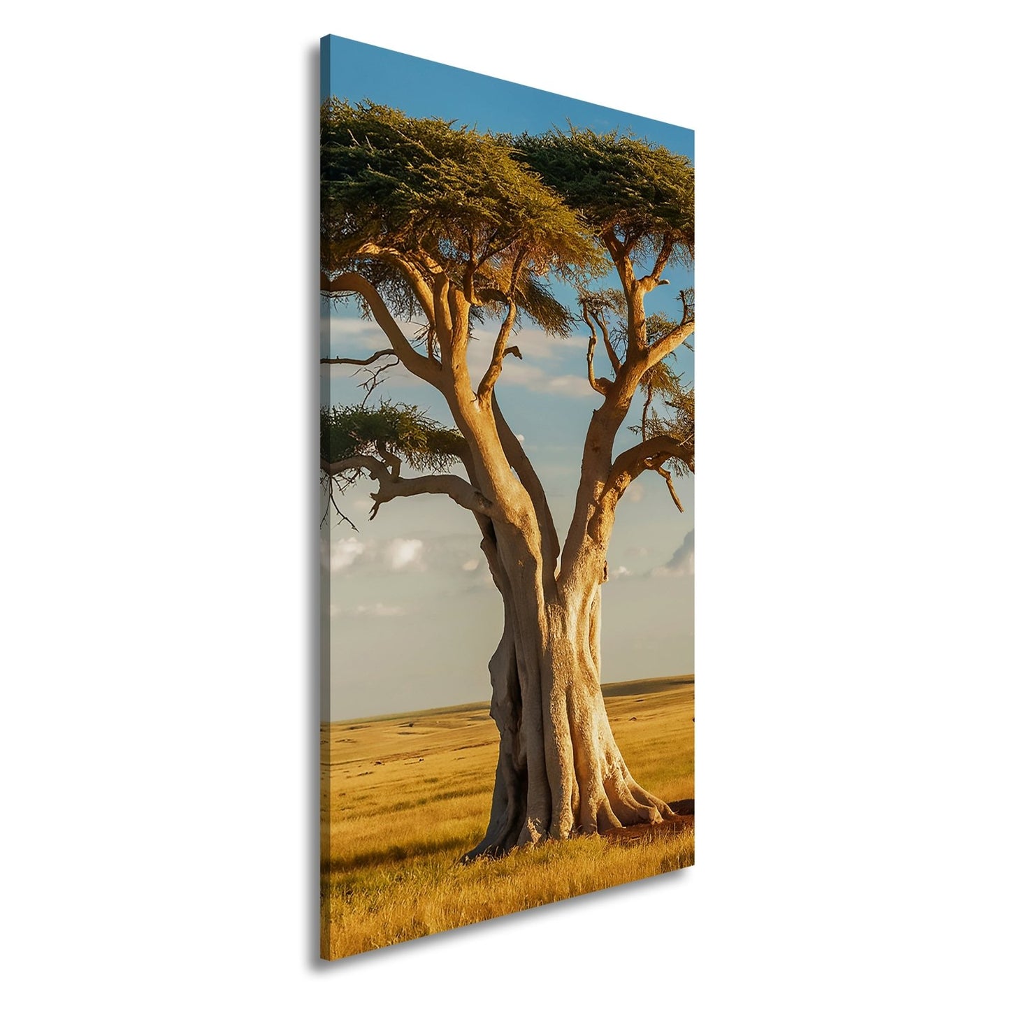 Leinwandbild Weiser Baum in goldener Savanne – Wächter der Weite. - deyoli