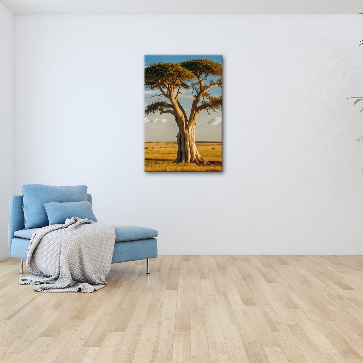 Leinwandbild Weiser Baum in goldener Savanne – Wächter der Weite. - deyoli