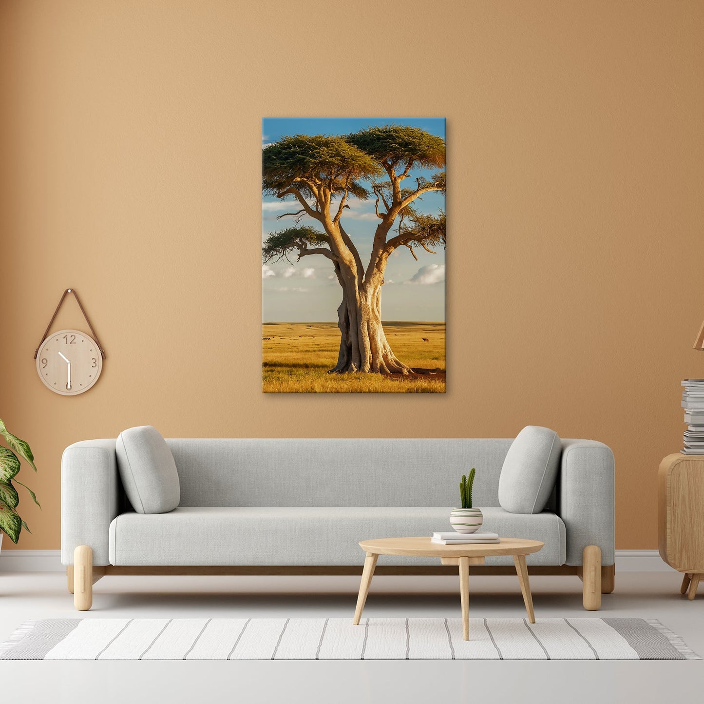 Leinwandbild Weiser Baum in goldener Savanne – Wächter der Weite. - deyoli