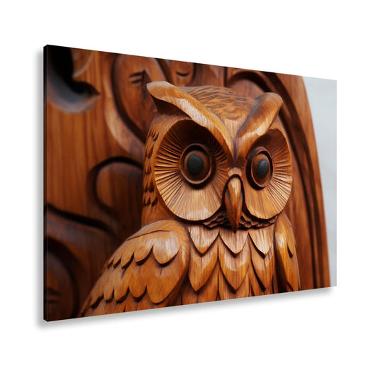 Leinwandbild Weisheit aus Holz – die Eule blickt mit ruhiger Tiefe. - deyoli