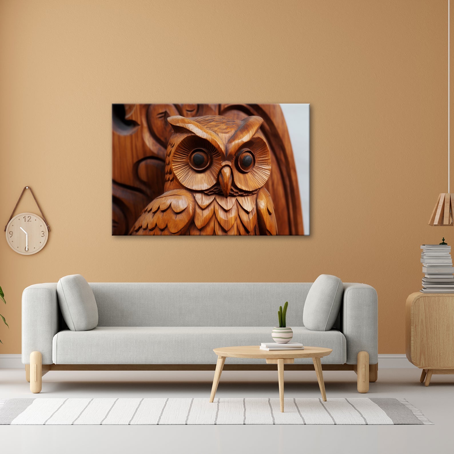 Leinwandbild Weisheit aus Holz – die Eule blickt mit ruhiger Tiefe. - deyoli