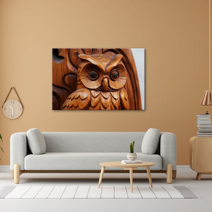 Leinwandbild Weisheit aus Holz – die Eule blickt mit ruhiger Tiefe. - deyoli