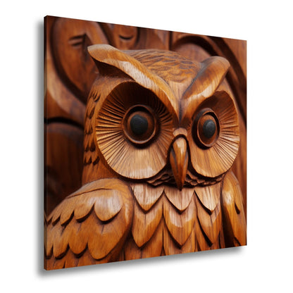 Leinwandbild Weisheit aus Holz – die Eule blickt mit ruhiger Tiefe. - deyoli