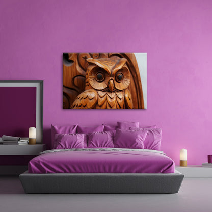 Leinwandbild Weisheit aus Holz – die Eule blickt mit ruhiger Tiefe. - deyoli