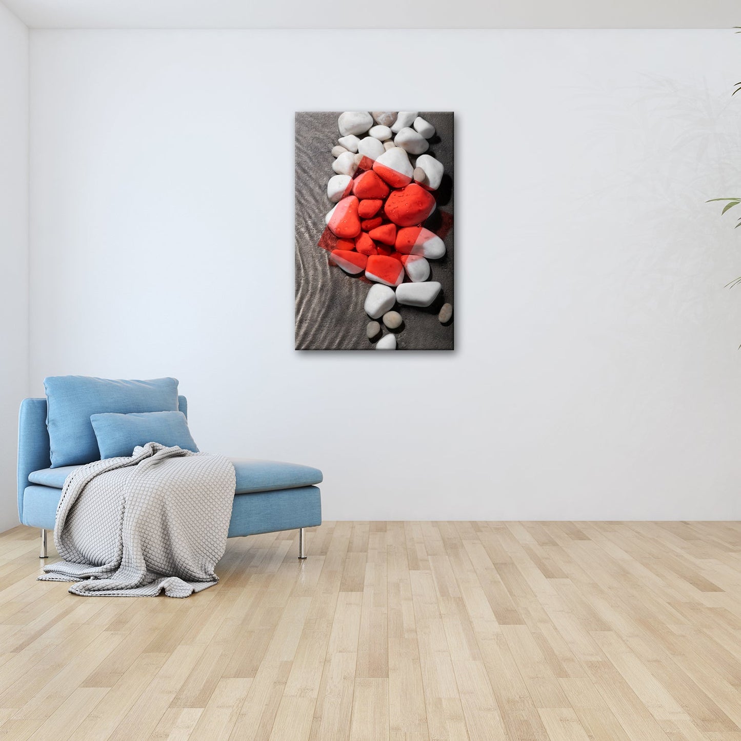 Leinwandbild Weiße Kiesel, roter Filter – Kunst im Zen - Gewand. - deyoli