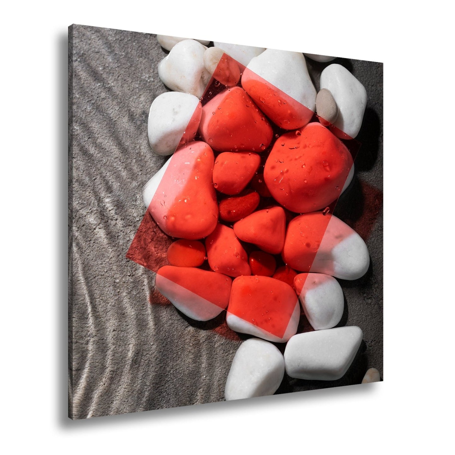Leinwandbild Weiße Kiesel, roter Filter – Kunst im Zen - Gewand. - deyoli