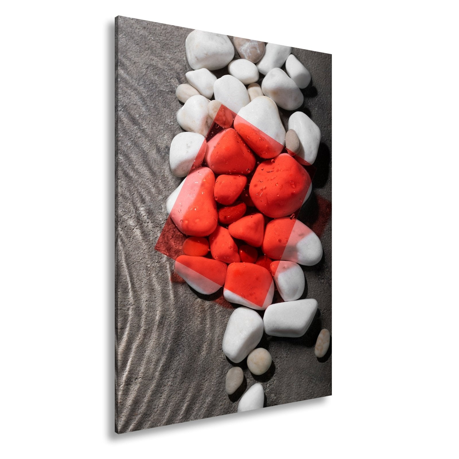 Leinwandbild Weiße Kiesel, roter Filter – Kunst im Zen - Gewand. - deyoli