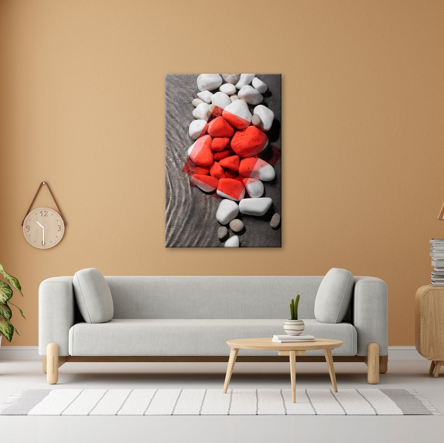 Leinwandbild Weiße Kiesel, roter Filter – Kunst im Zen - Gewand. - deyoli