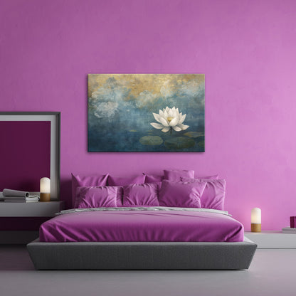 Leinwandbild Weiße Lotusblüte – Zen Meditation Blumen XXL Premium Canvas - deyoli