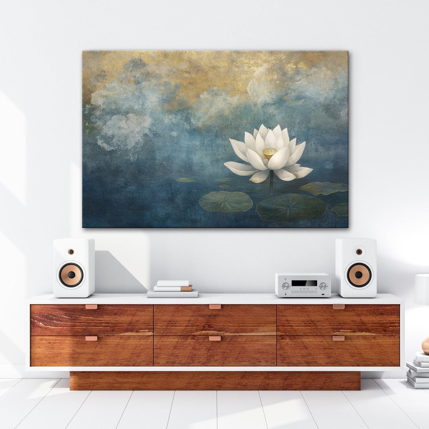 Leinwandbild Weiße Lotusblüte – Zen Meditation Blumen XXL Premium Canvas - deyoli