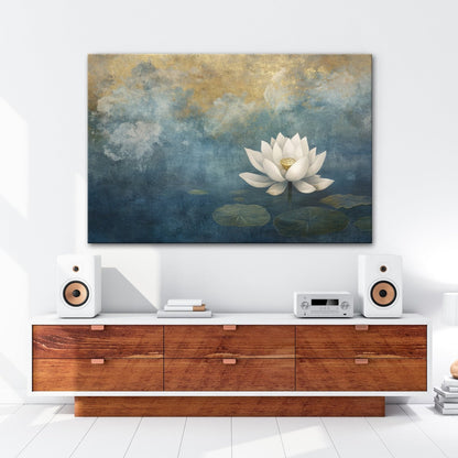 Leinwandbild Weiße Lotusblüte – Zen Meditation Blumen XXL Premium Canvas - deyoli