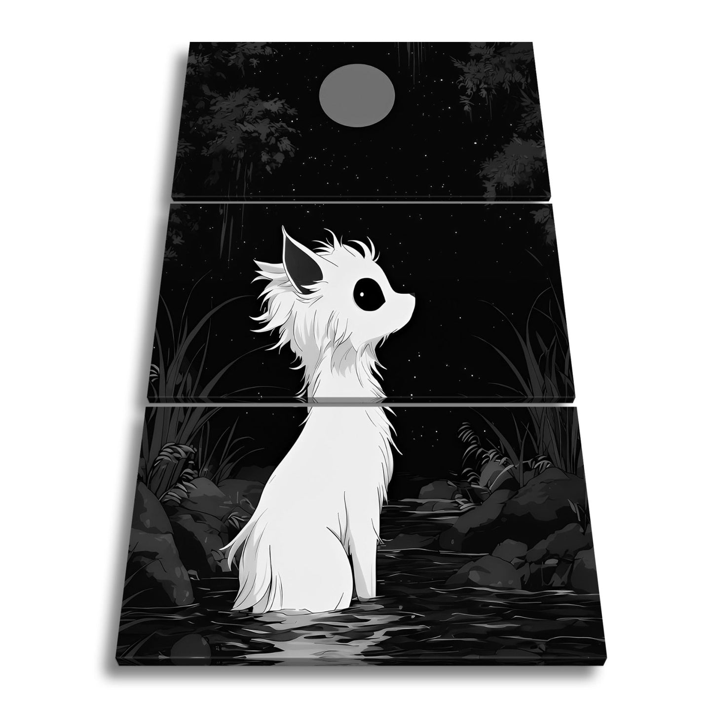 Leinwandbild Weißes Wesen staunt still zum roten Mond empor. - deyoli