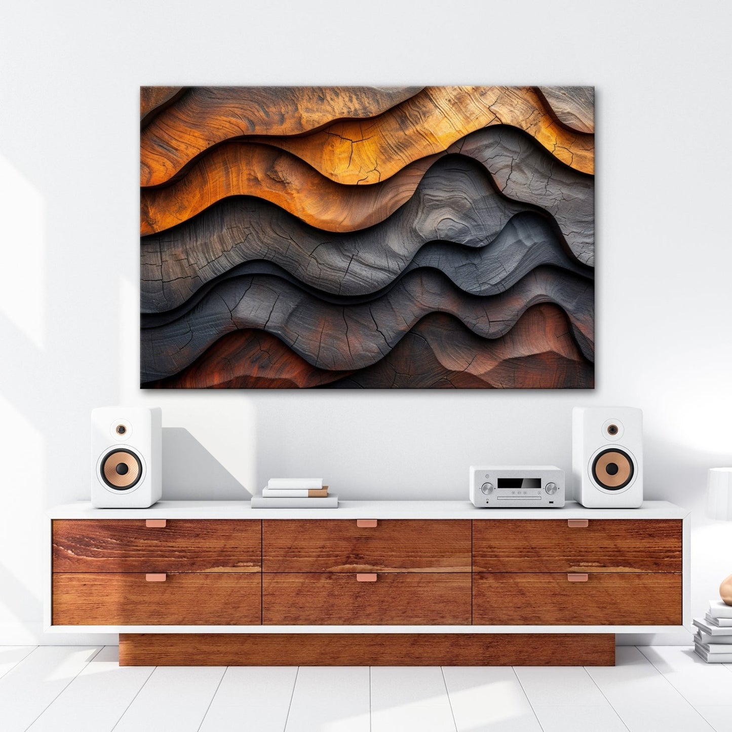 Leinwandbild Wellen aus Holz – natürliche Eleganz in rhythmischer Struktur. - deyoli