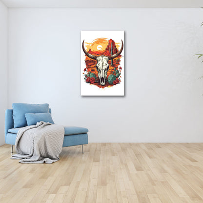 Leinwandbild Western - Szene mit Büffelschädel und Wüstenlandschaft - deyoli