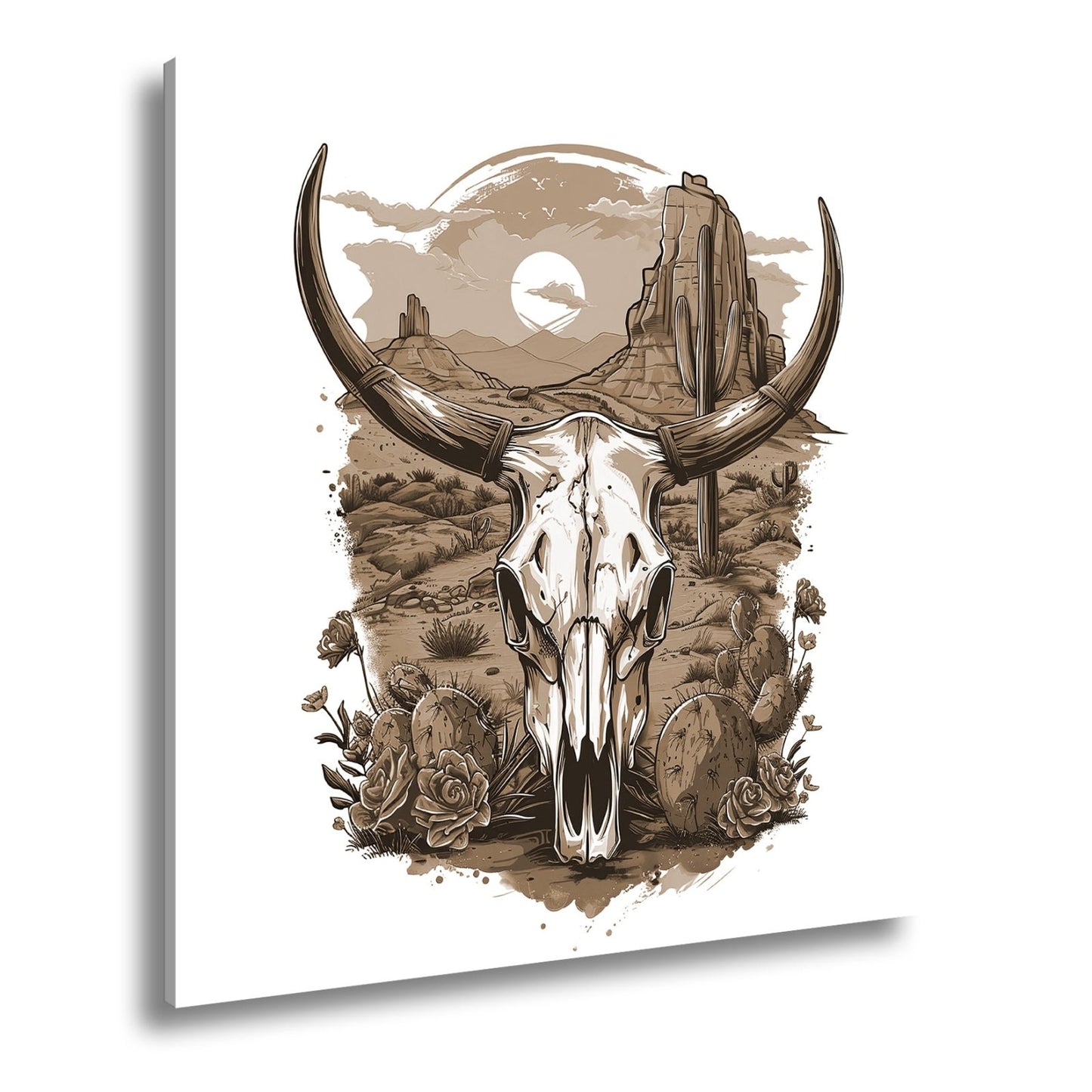 Leinwandbild Western - Szene mit Büffelschädel und Wüstenlandschaft - deyoli