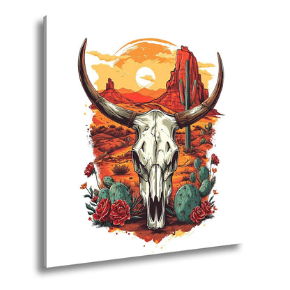 Leinwandbild Western - Szene mit Büffelschädel und Wüstenlandschaft - deyoli