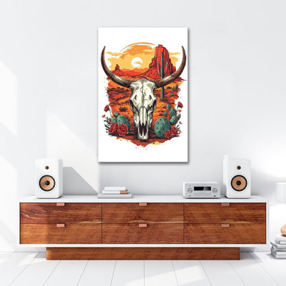 Leinwandbild Western - Szene mit Büffelschädel und Wüstenlandschaft - deyoli