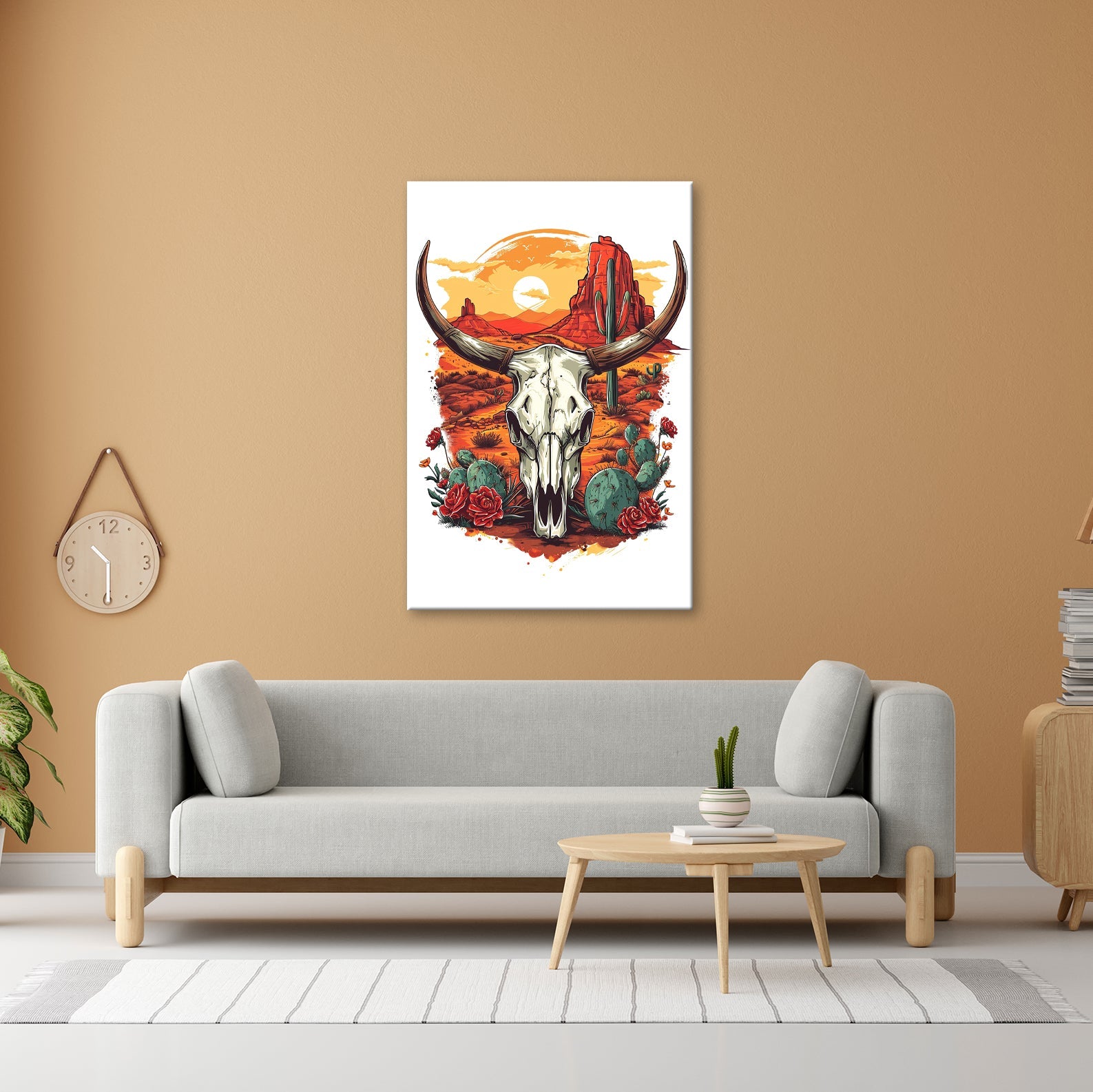 Leinwandbild Western - Szene mit Büffelschädel und Wüstenlandschaft - deyoli