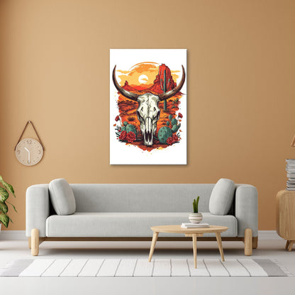 Leinwandbild Western - Szene mit Büffelschädel und Wüstenlandschaft - deyoli