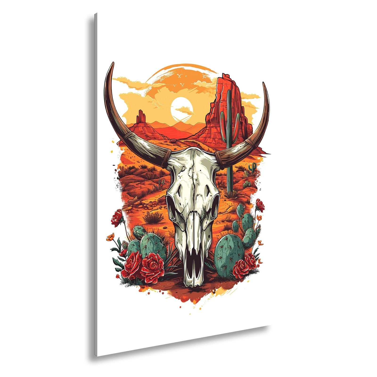 Leinwandbild Western - Szene mit Büffelschädel und Wüstenlandschaft - deyoli