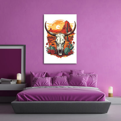 Leinwandbild Western - Szene mit Büffelschädel und Wüstenlandschaft - deyoli