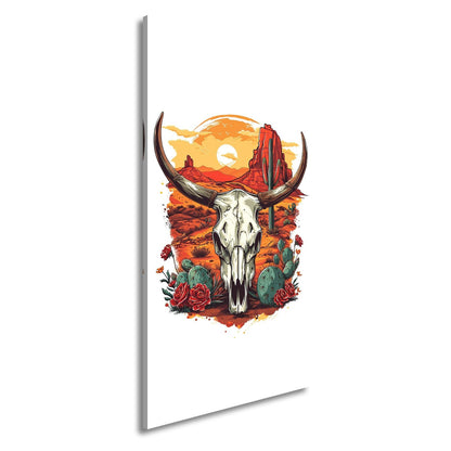Leinwandbild Western - Szene mit Büffelschädel und Wüstenlandschaft - deyoli