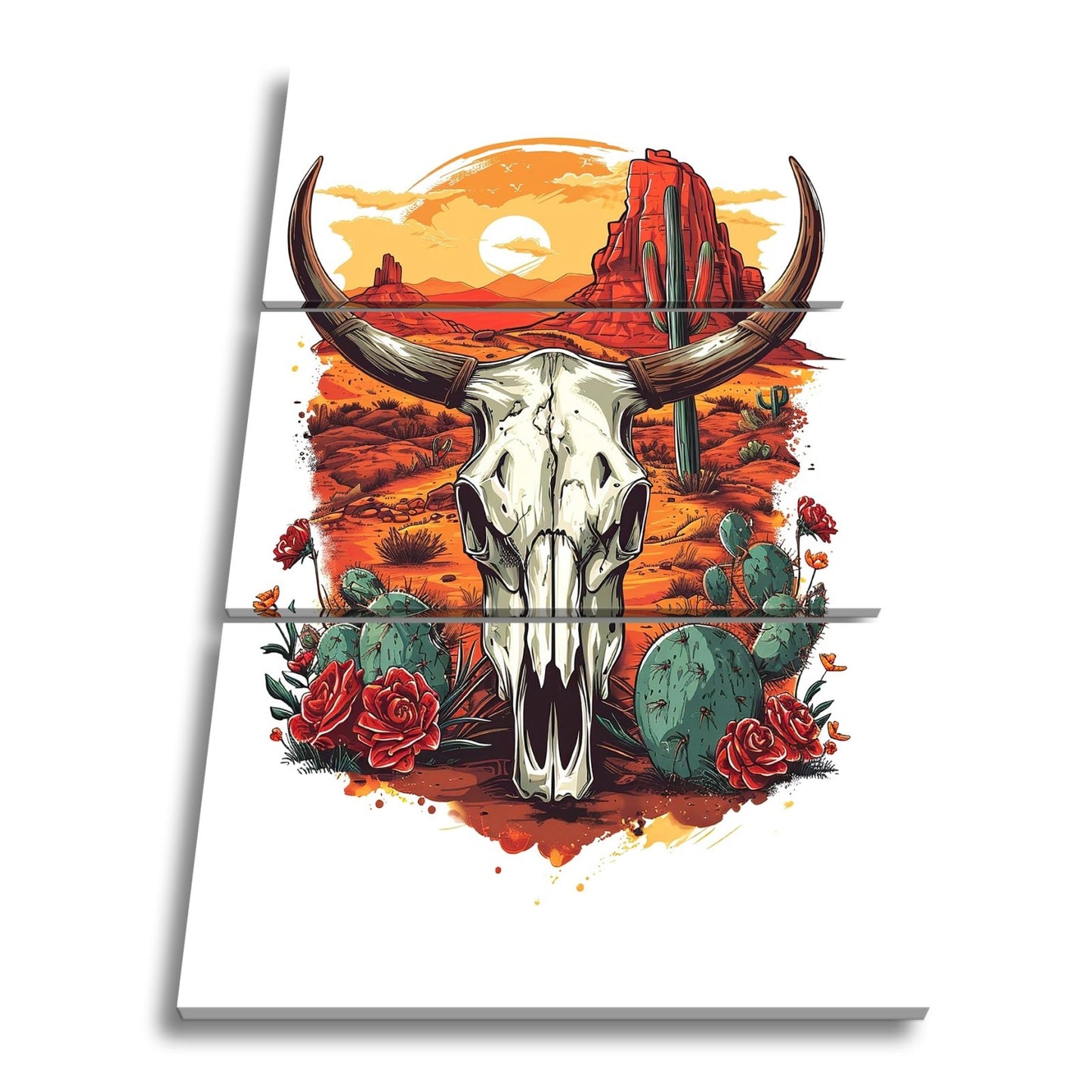 Leinwandbild Western - Szene mit Büffelschädel und Wüstenlandschaft - deyoli