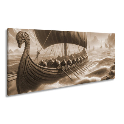 Leinwandbild Wikinger XXL – Stürmen mit Macht durch gefrorene Fluten - deyoli