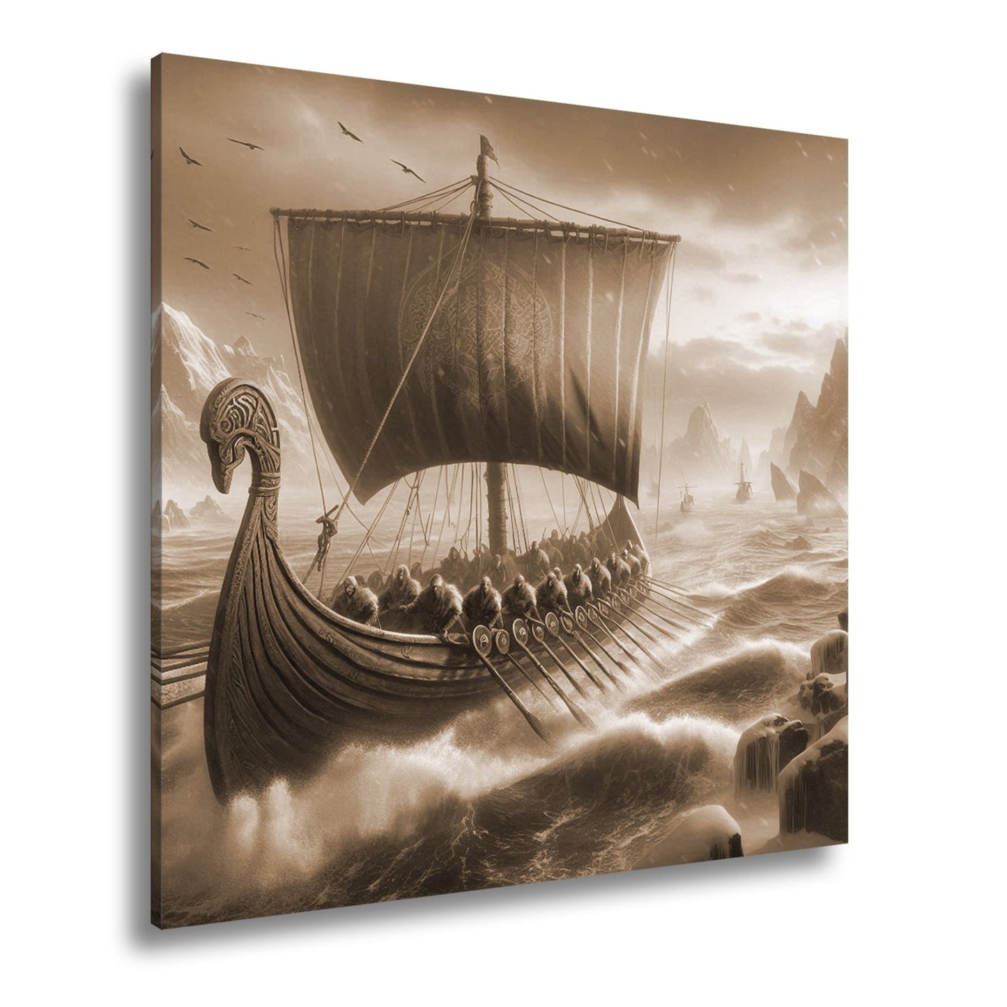 Leinwandbild Wikinger XXL – Stürmen mit Macht durch gefrorene Fluten - deyoli