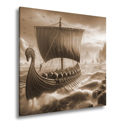Leinwandbild Wikinger XXL – Stürmen mit Macht durch gefrorene Fluten - deyoli