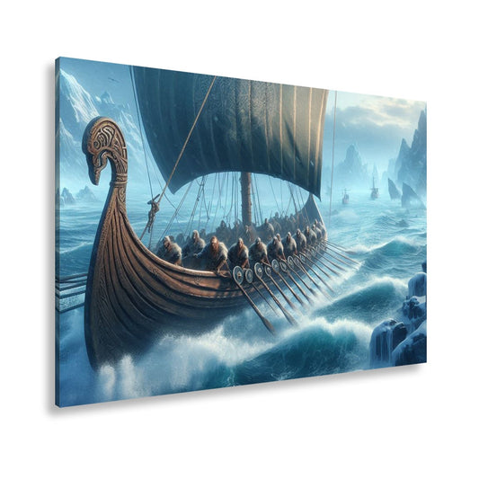 Leinwandbild Wikinger XXL – Stürmen mit Macht durch gefrorene Fluten - deyoli