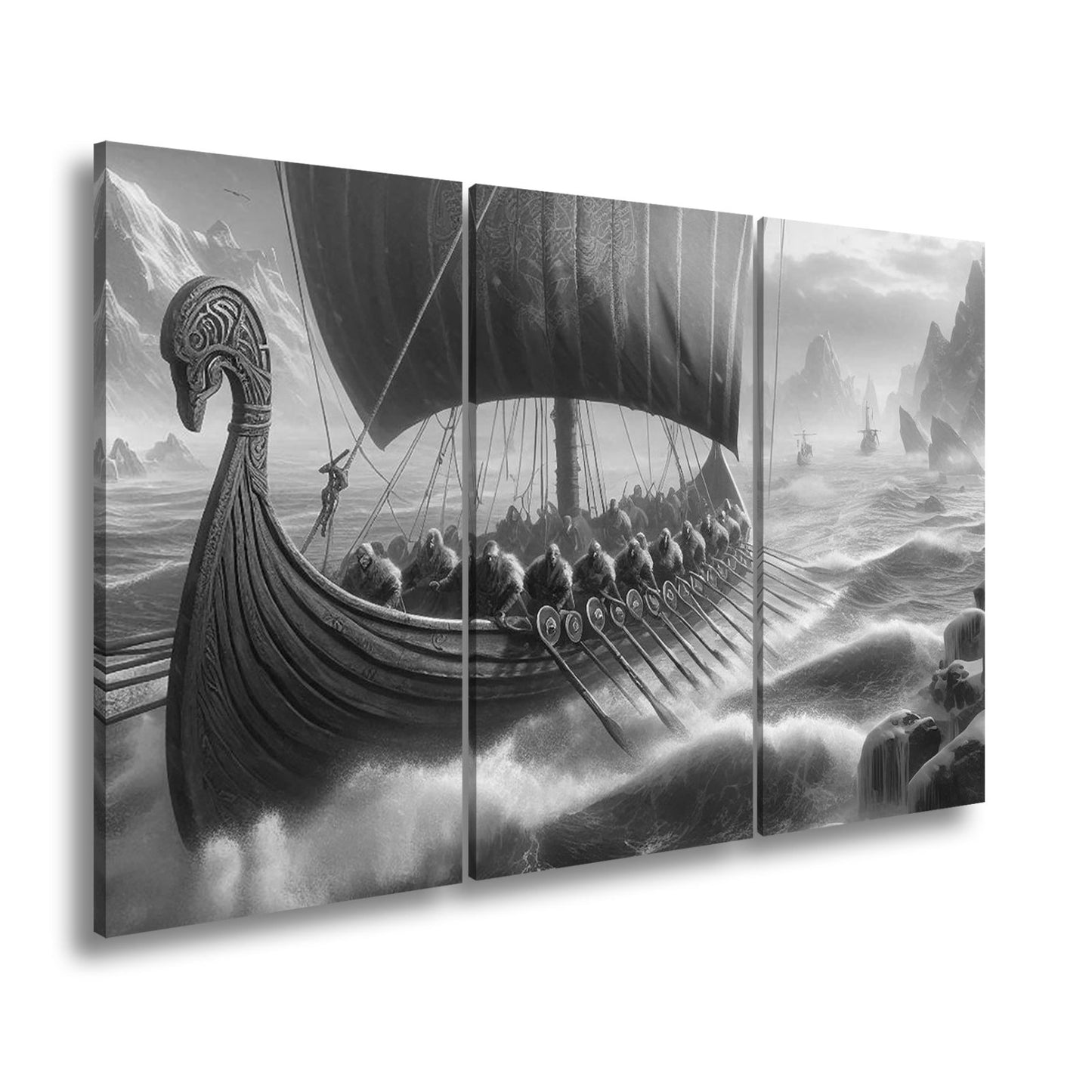 Leinwandbild Wikinger XXL – Stürmen mit Macht durch gefrorene Fluten - deyoli