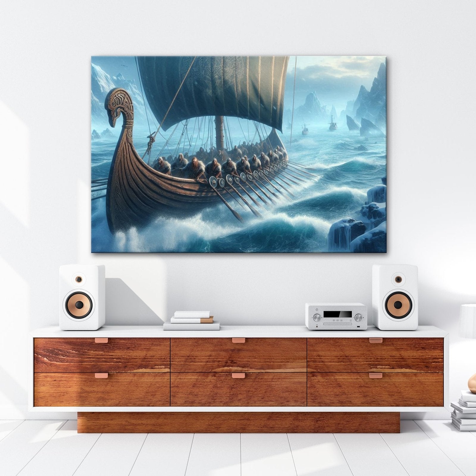 Leinwandbild Wikinger XXL – Stürmen mit Macht durch gefrorene Fluten - deyoli