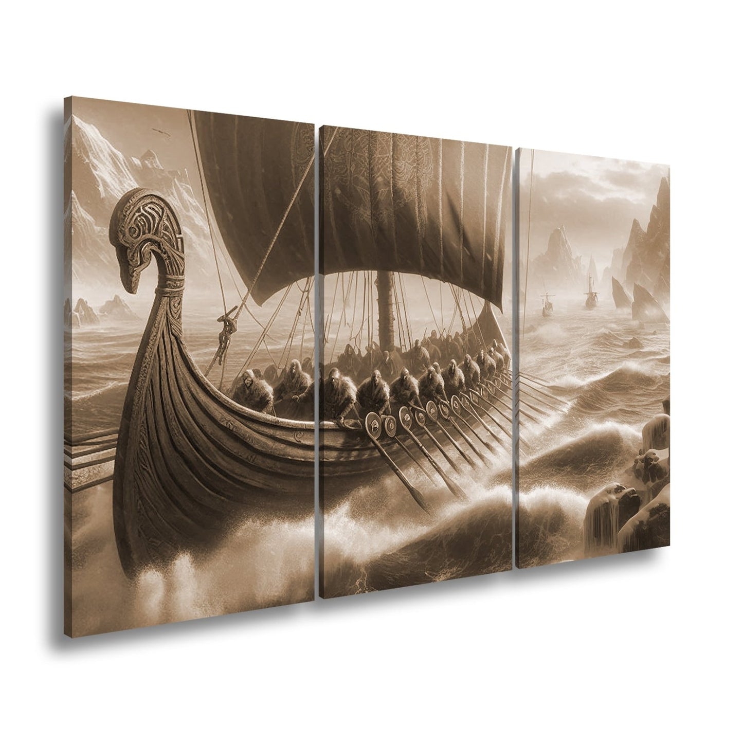 Leinwandbild Wikinger XXL – Stürmen mit Macht durch gefrorene Fluten - deyoli
