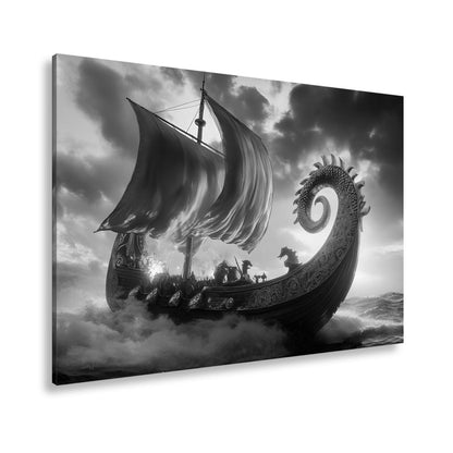 Leinwandbild Wikingerdrache XXL – Stürmt golden in den Sonnenuntergang - deyoli