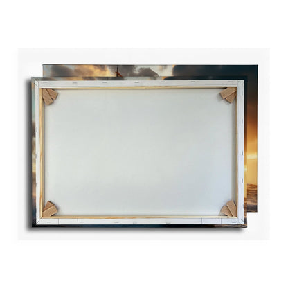 Leinwandbild Wikingerdrache XXL – Stürmt golden in den Sonnenuntergang - deyoli