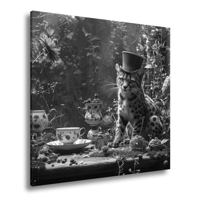 Leinwandbild Wildkatzen XXL – Elegante Teestunde im märchenhaften Garten - deyoli