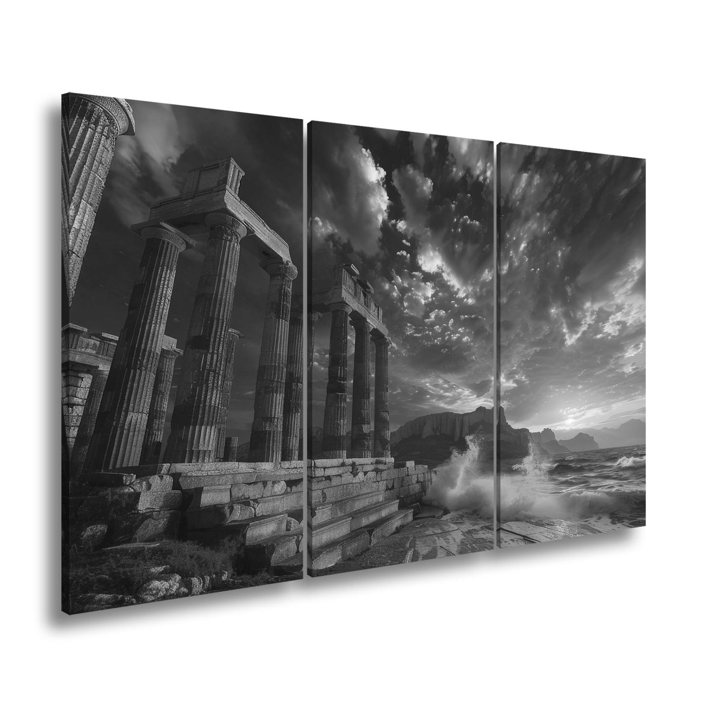 Leinwandbild Wogen treffen antike Säulen im Abendhimmel XXL – Meer Architektur - deyoli