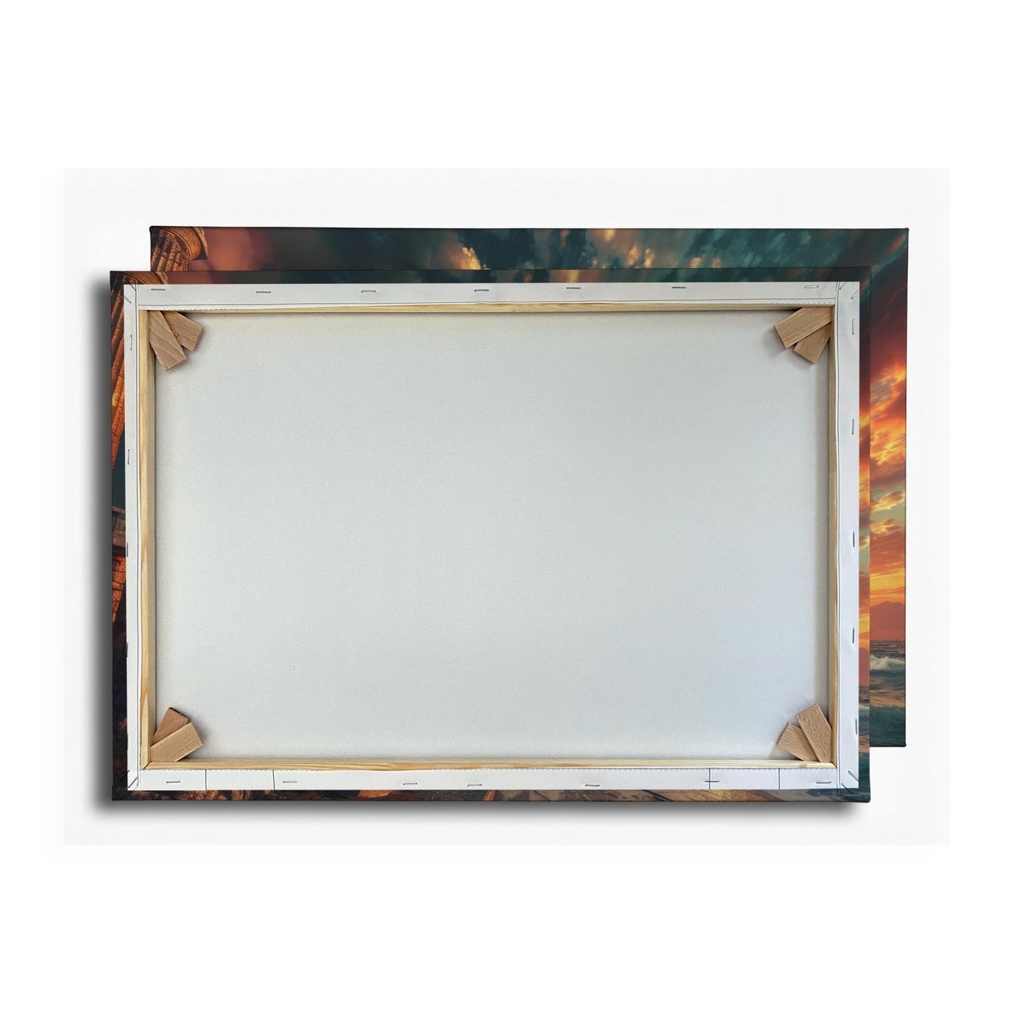 Leinwandbild Wogen treffen antike Säulen im Abendhimmel XXL – Meer Architektur - deyoli