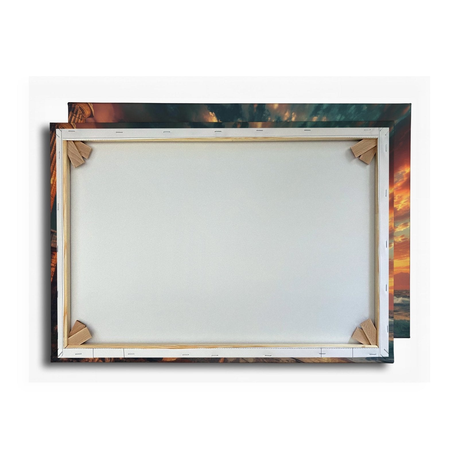 Leinwandbild Wogen treffen antike Säulen im Abendhimmel XXL – Meer Architektur - deyoli