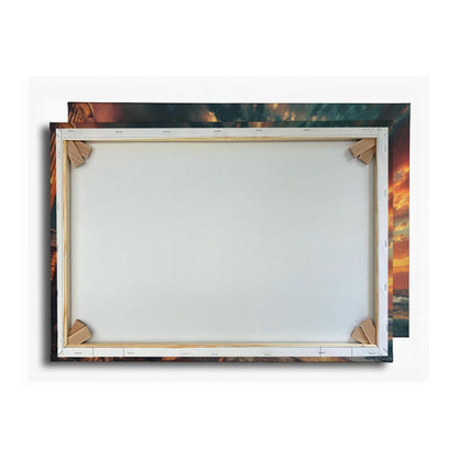 Leinwandbild Wogen treffen antike Säulen im Abendhimmel XXL – Meer Architektur - deyoli